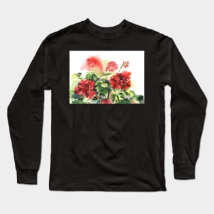 Plant geranium, flowers and leaves, watercolor Long Sleeve T-Shirt